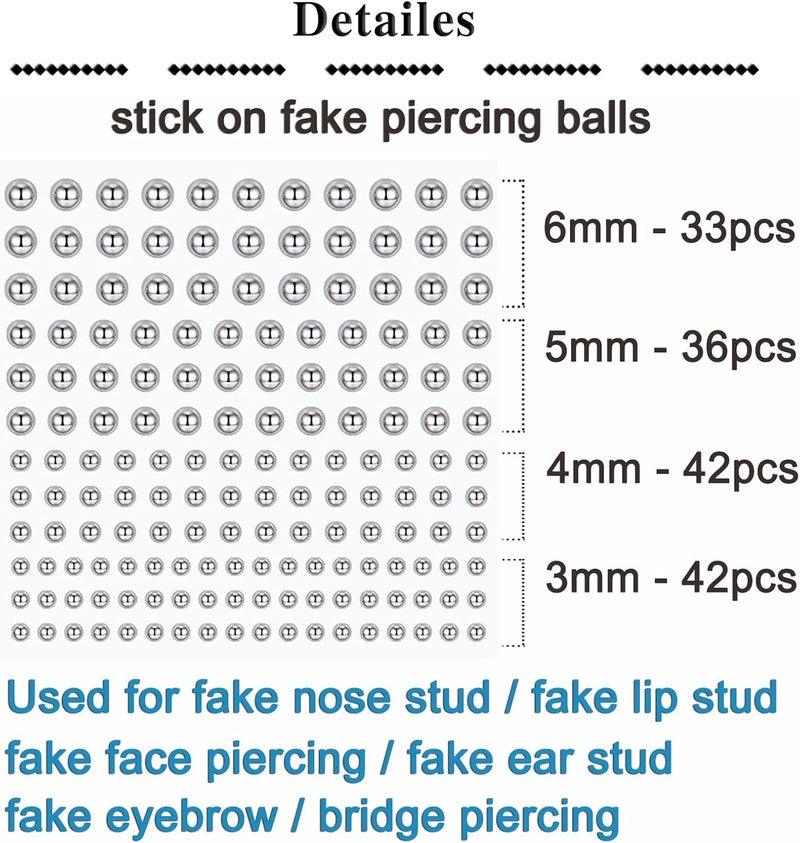 QWALIT Fake Lip Ring Fake Lip Piercing Fake Piercings Fake Nose Ring Hoop Fake Face Piercing Fake Lip Stud Fake Nose Stud Stick on Fake Eyebrow Piercing Fake Eyebrow Ring Fake Piercing Balls Silver - Image 2
